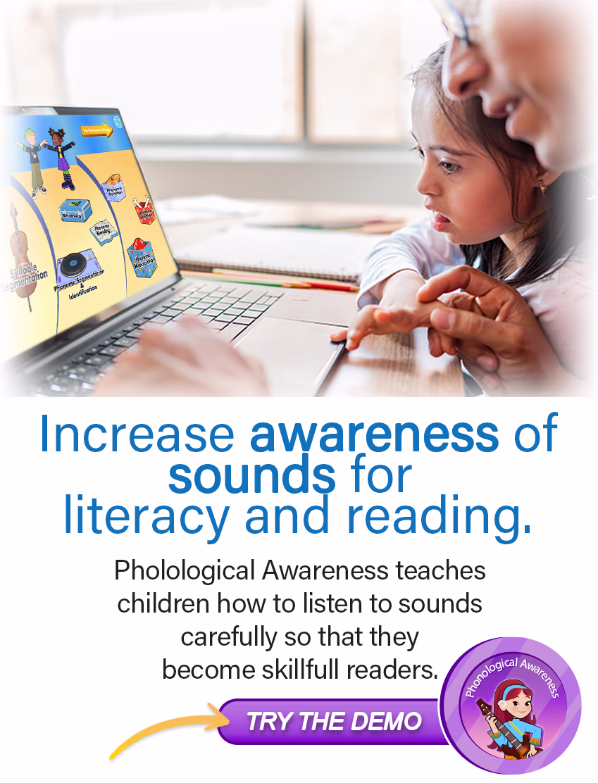 Increase awareness of sounds for literacy and reading. Phonological Awareness teaches children how to listen to sounds carefully so that they become skilled readers.